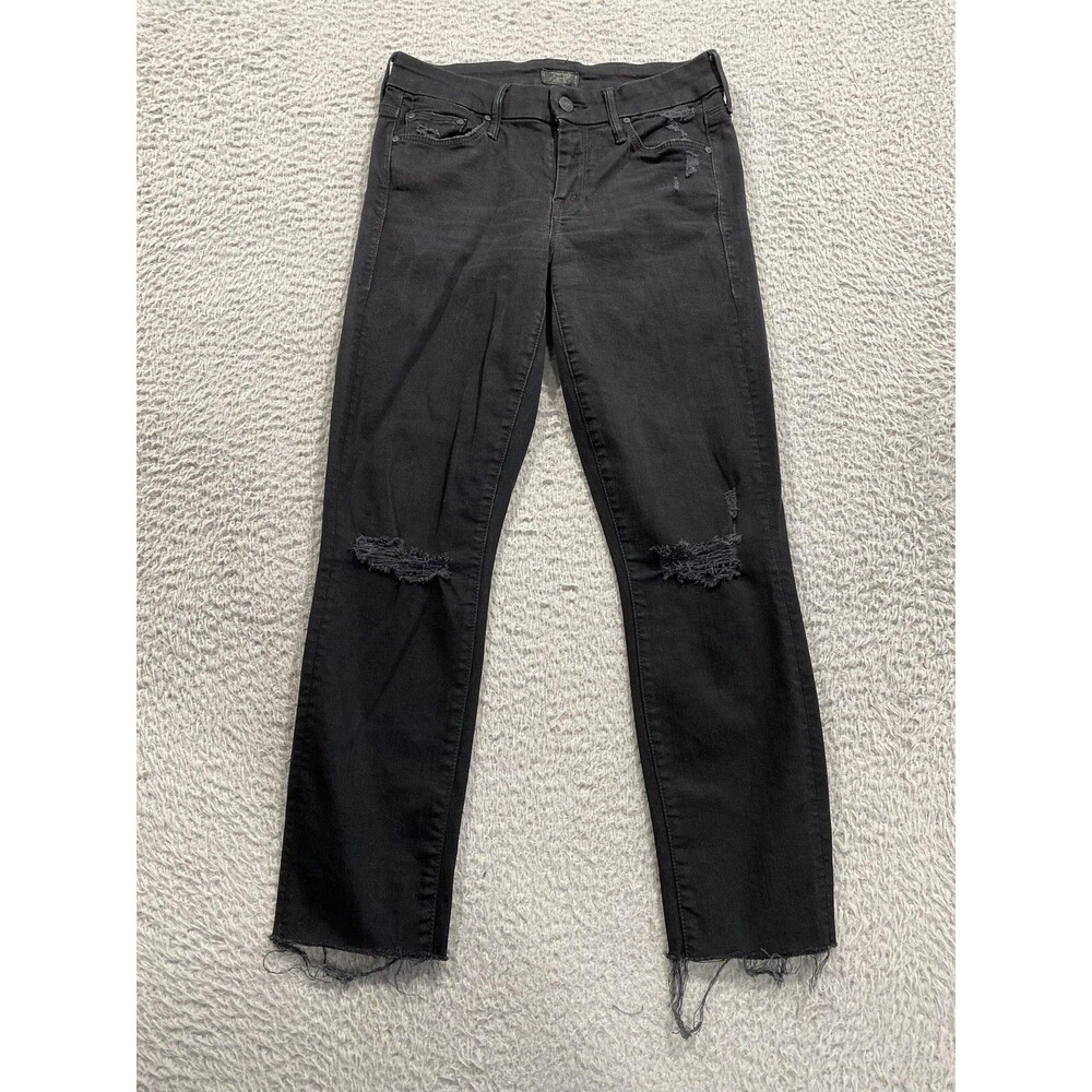 Mother Jeans Womens 25 Black Looker Ankle Fray Distressed Raw Hem Made in USA